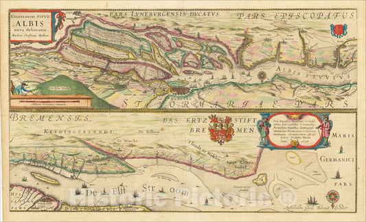 Historic Map : Celeberrimi Fluvii Albis nova delineatio Auctore Christiano Mollero, 1628, 1628, , Vintage Wall Art