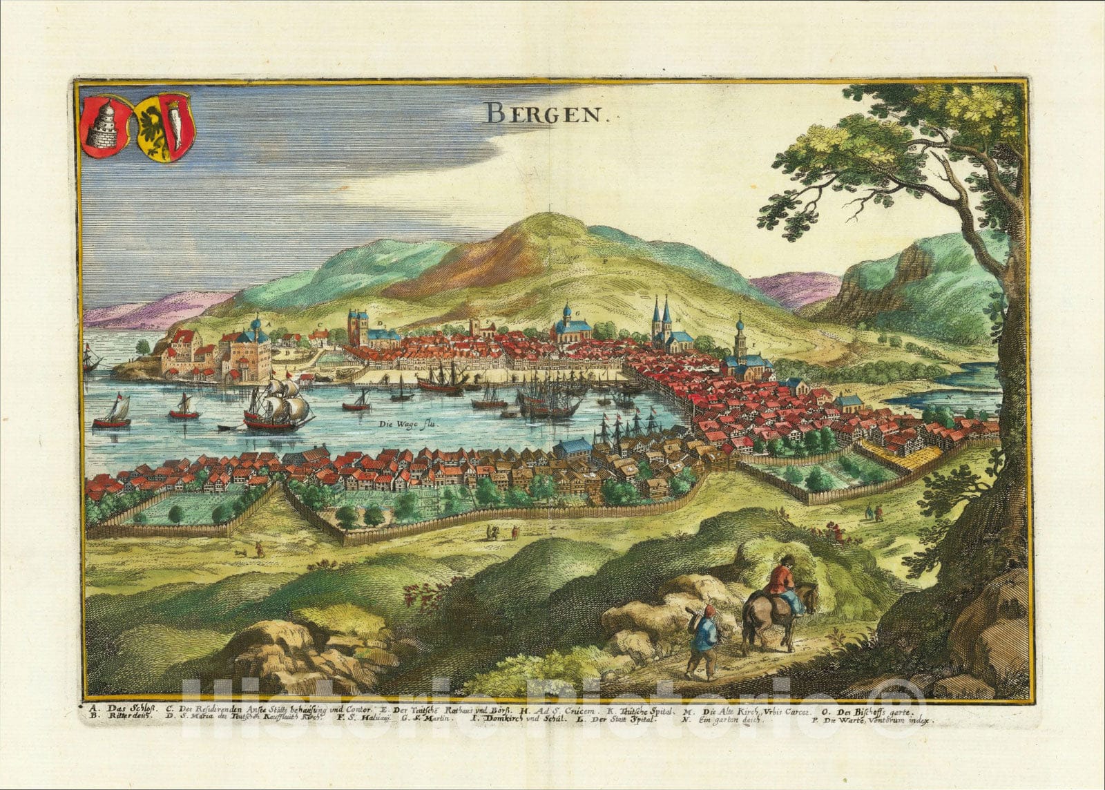 Historic Map : Bergen, c1638, Matthaus Merian, Vintage Wall Art