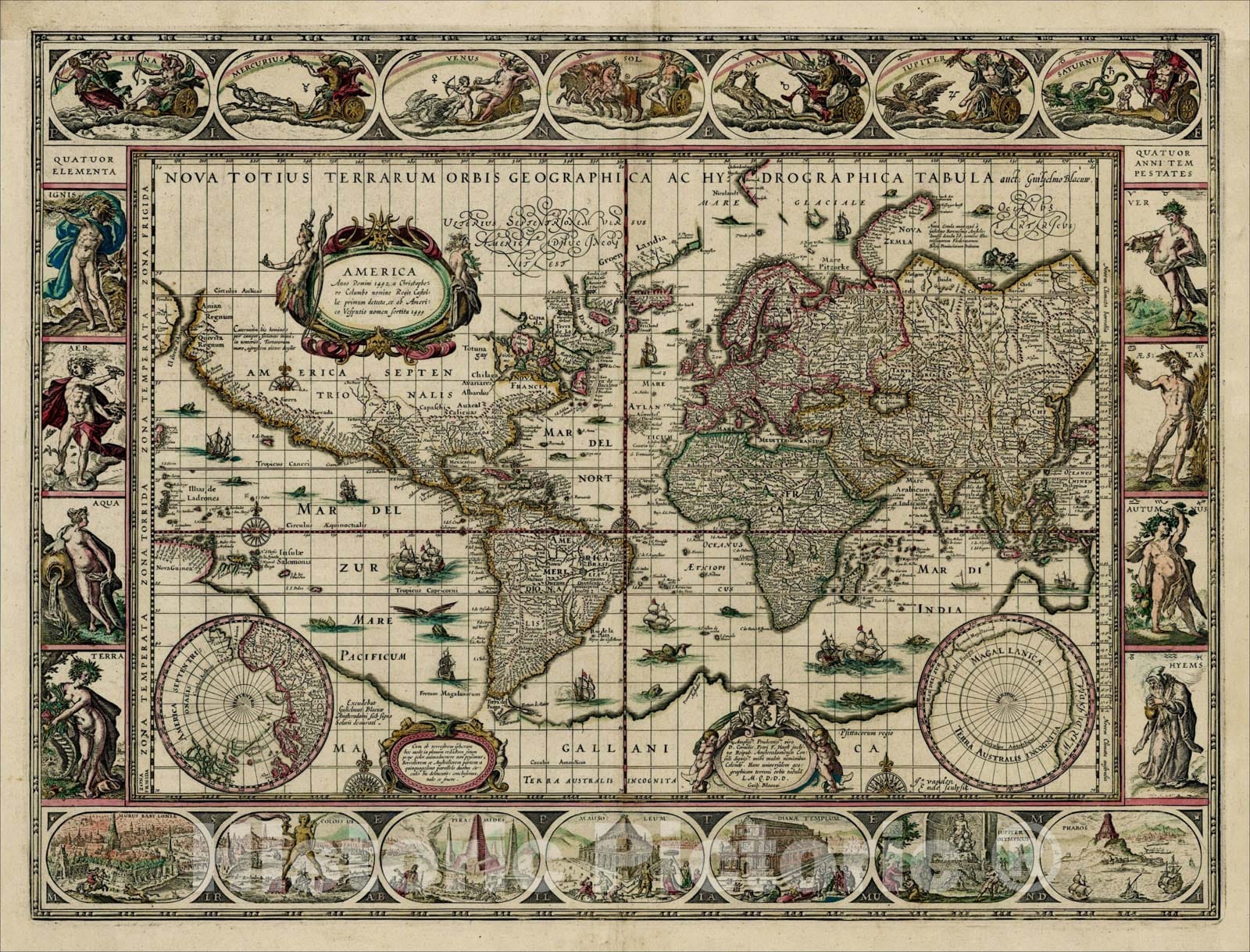Historic Map : Nova Totius Terrarum Orbis Geographica Ac Hydrographica Tabula auct Guiljelmo Blaeuw, 1630, Willem Janszoon Blaeu, Vintage Wall Art