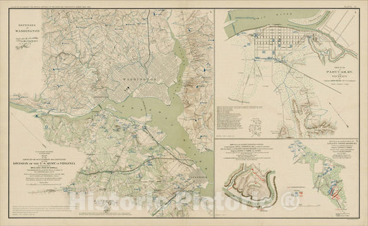 Historic Map : Defenses of Washington, Sketch of Pducah, KY and Vicinity with Sketch of the Battle-field of Logan's Cross-Roads, KY Mill Springs, KY, 1891, Vintage Wall Art