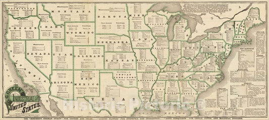 Historic Map : G. G. Green's Industrial Map of the United States, ., 1881, G. G. Green, Vintage Wall Art