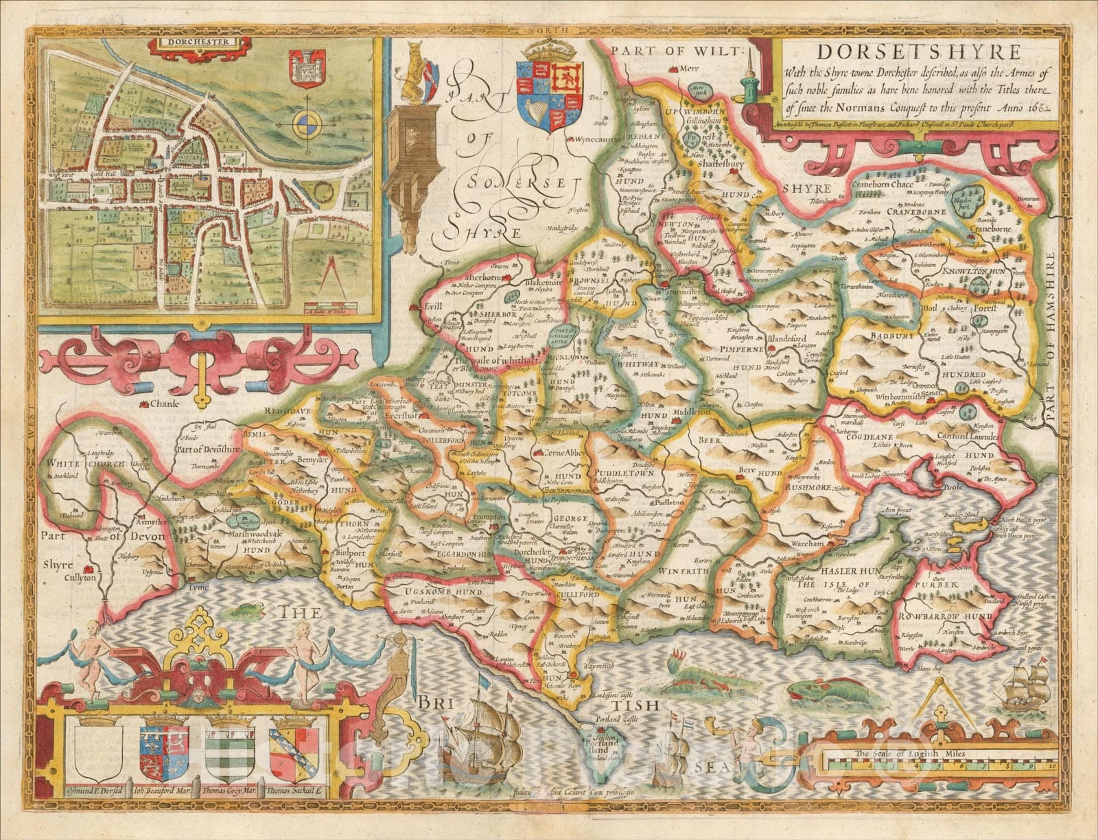 Historic Map : Dorsetshyre With the Shyre-towne Dorchester described Conquest, 1676, , Vintage Wall Art