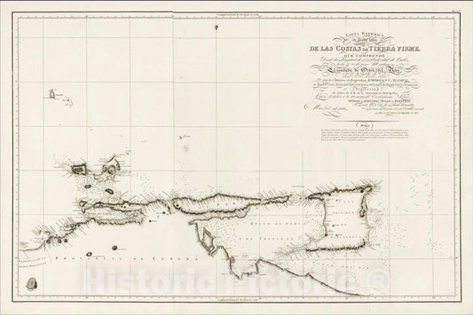 Historic Map : Carta Esferica en quatro hojas De Las Costas De Tierra Firme, 1816, Direccion Hidrografica de Madrid, Vintage Wall Art
