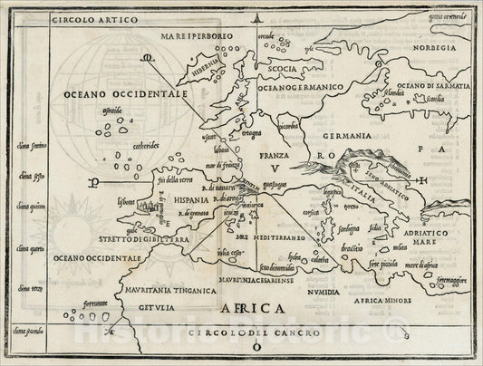 Historic Map : (Europe), 1528, Benedetto Bordone, Vintage Wall Art