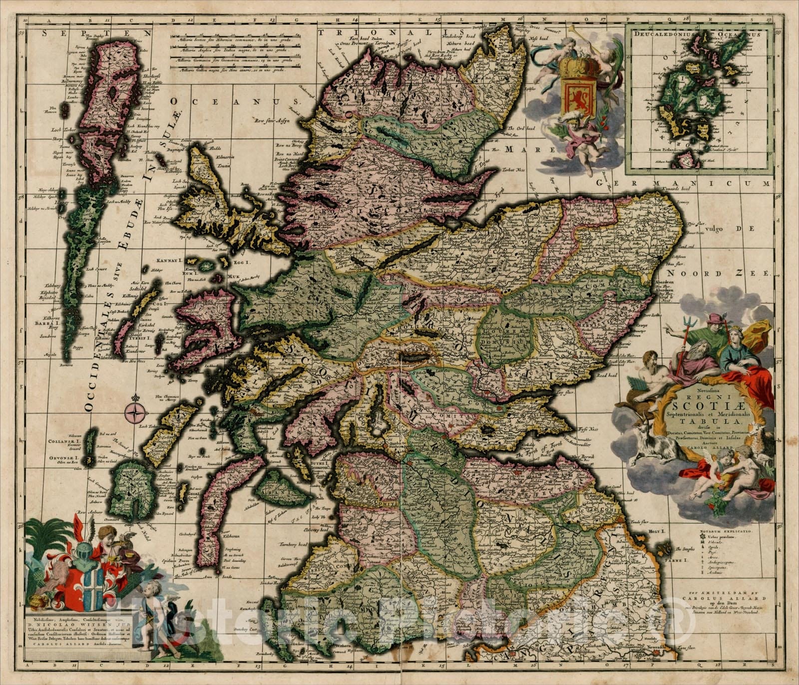 Historic Map : Novissima Regni Scotiae Septentrionalis et Meridionalis Tabula, c1700, Carel Allard, Vintage Wall Art