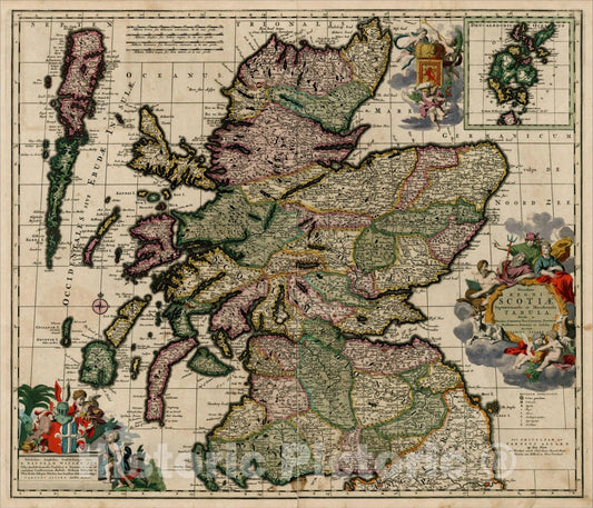 Historic Map : Novissima Regni Scotiae Septentrionalis et Meridionalis Tabula, c1700, Carel Allard, Vintage Wall Art