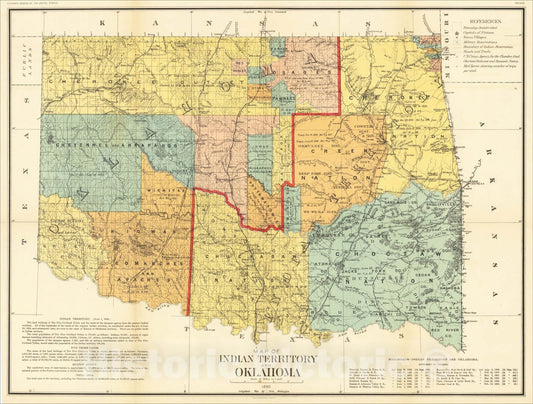 Historic Map : Map of Indian Territory And Oklahoma, 1890, 1890, Julius Bien & Co., Vintage Wall Art