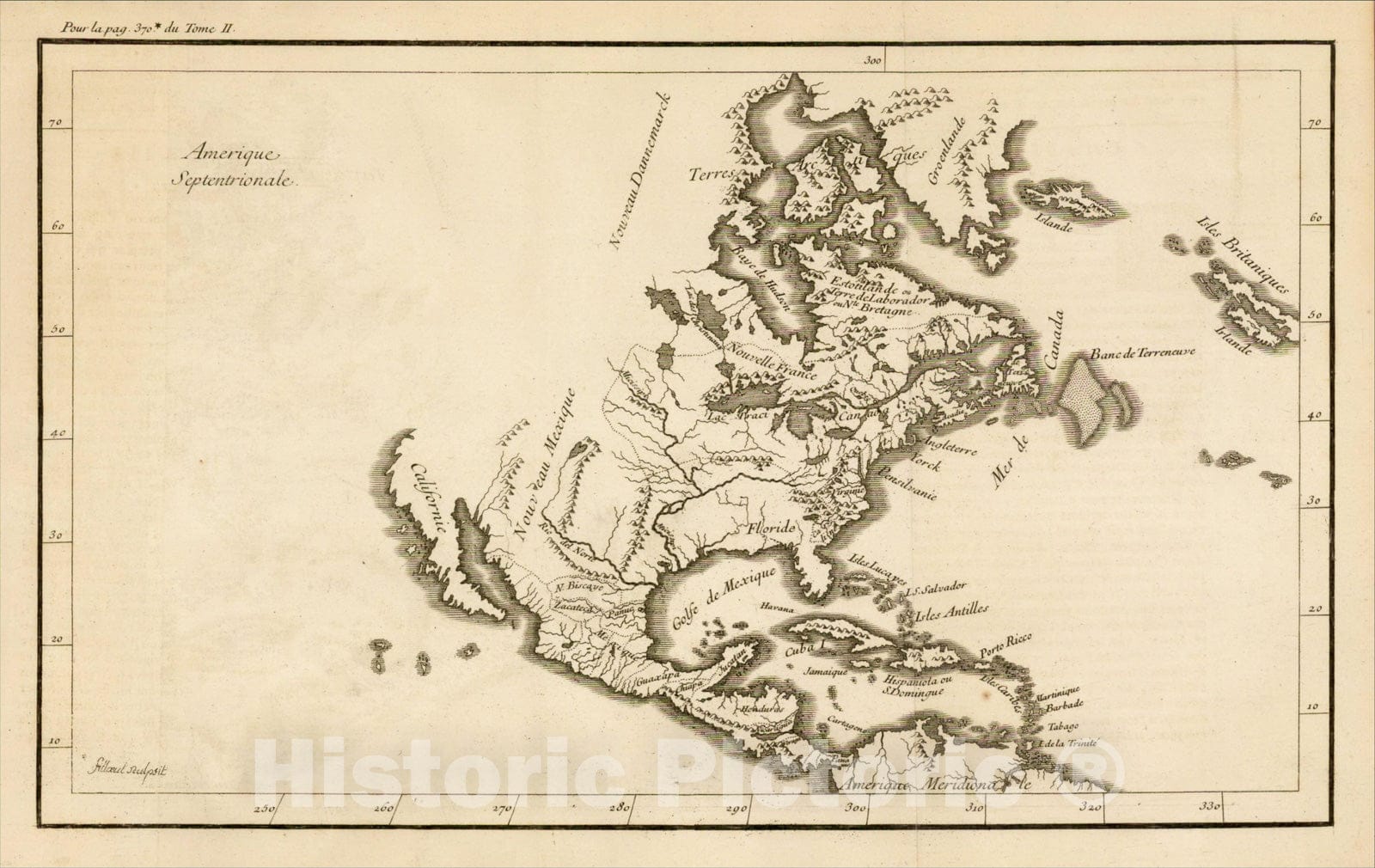 Historic Map : Amerique Septentrionale, c1720, Pierre Filloeul, v1, Vintage Wall Art