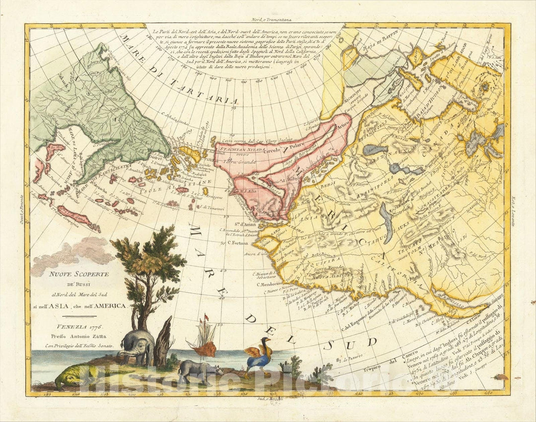 Historic Map : Nuove Scoperte de' Russi al Nord del Mare del Sud si nell'Asia, che nell'America, 1776, 1776, Antonio Zatta, v1, Vintage Wall Art
