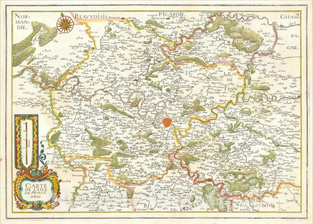 Historic Map : Carte De L'Isle De France et Brie, 1637, Christopher Tassin, Vintage Wall Art