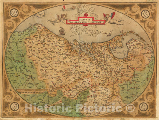 Historic Map : Descriptio Germaniae Inferioris, 1572, Abraham Ortelius, Vintage Wall Art