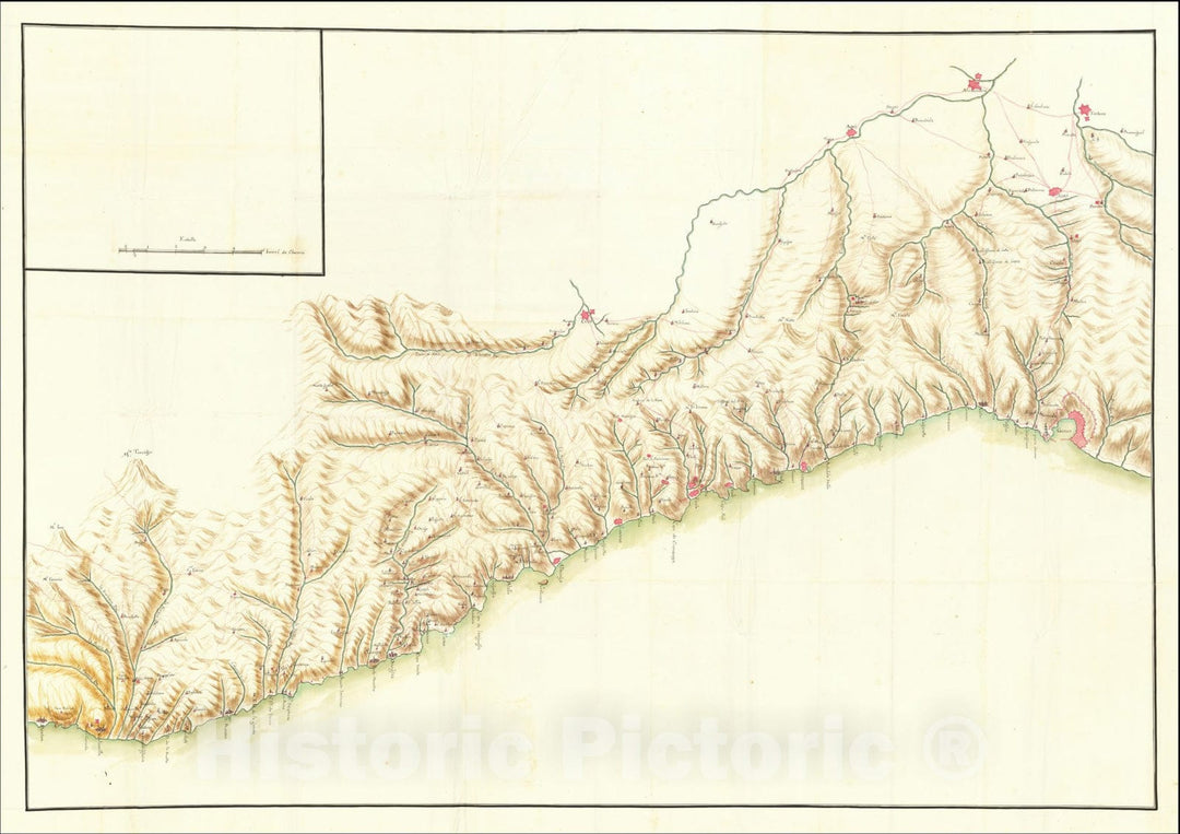 Historic Map : [Italian Riviera -- Menton to Genoa -- War of Spanish Succession], c1746, Anonymous, Vintage Wall Art