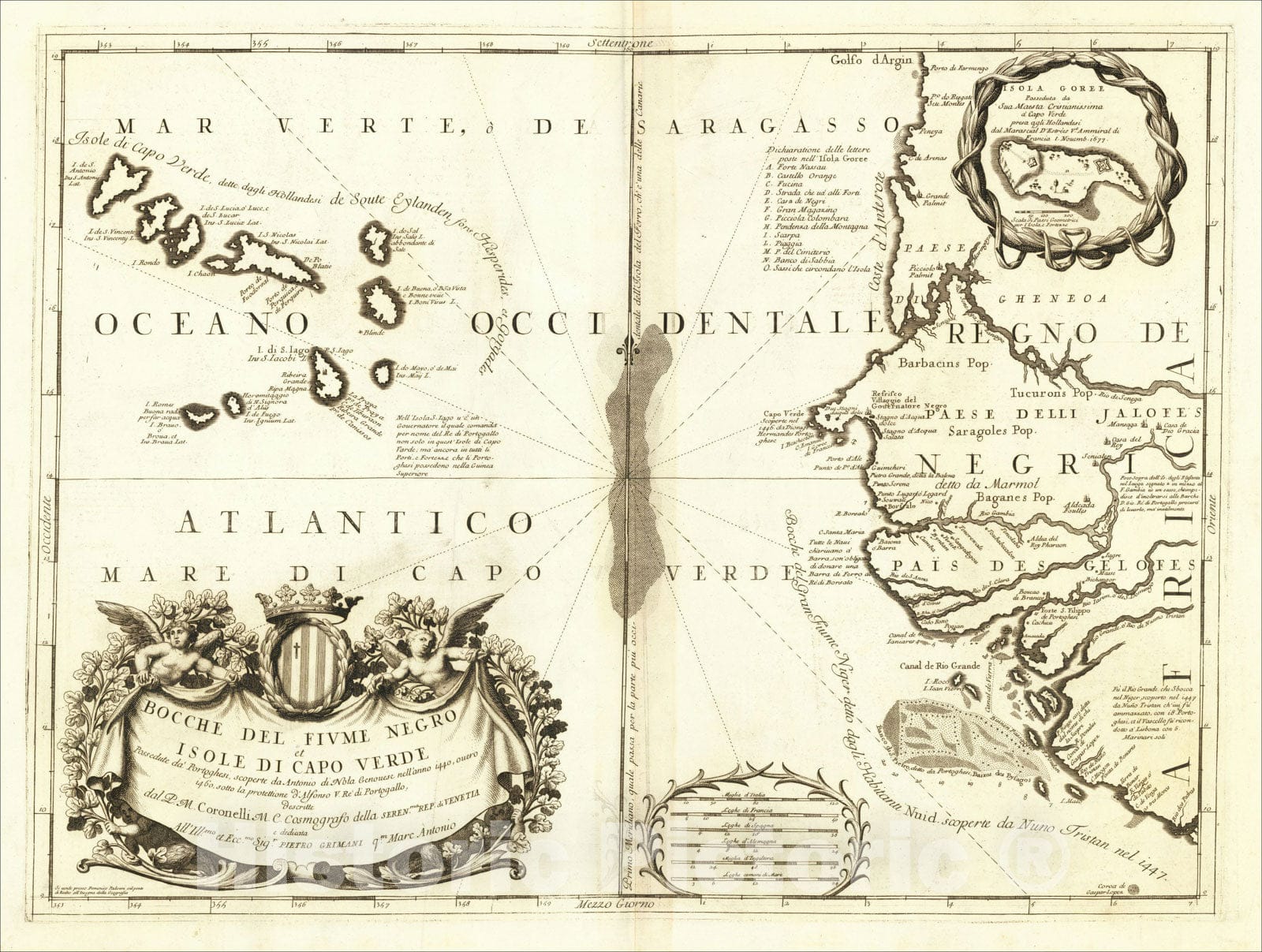 Historic Map : Bocche del Fiume Negro et Isole di Cape Verde : possedute da? Portoghesi, 1690, Vincenzo Maria Coronelli, Vintage Wall Art