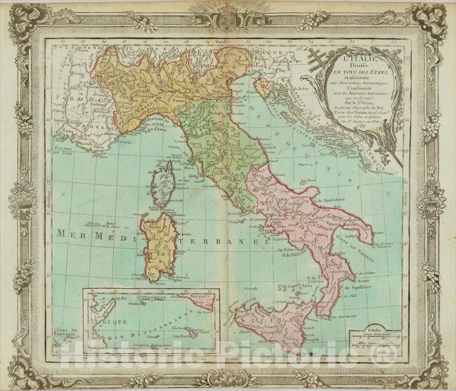 Historic Map : L'Italie Divisee En Tous Ses Etats?, 1786, Louis Brion de la Tour, Vintage Wall Art