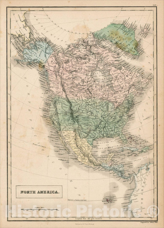 Historic Map : North America, 1854, Adam & Charles Black, Vintage Wall Art
