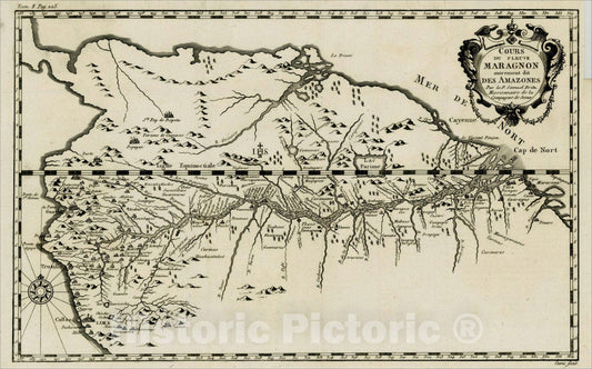 Historic Map : Cours De Fleuve Maragnon autre dit des Amazones Par le Samuel Fritz Missionaire de la Compagnie de Jesus, 1707, Samuel Fritz, Vintage Wall Art