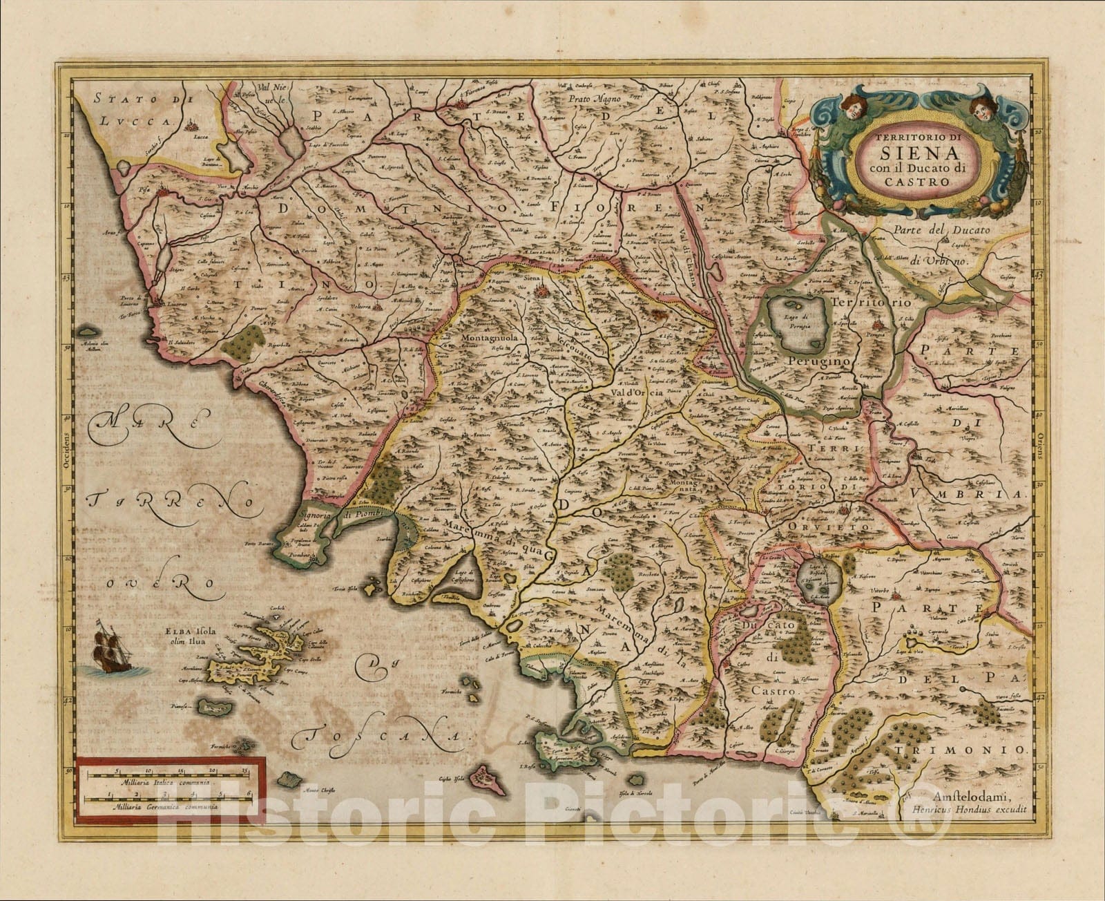 Historic Map : Territorio Di Siena con il Ducato di Castro, c1640, , Vintage Wall Art