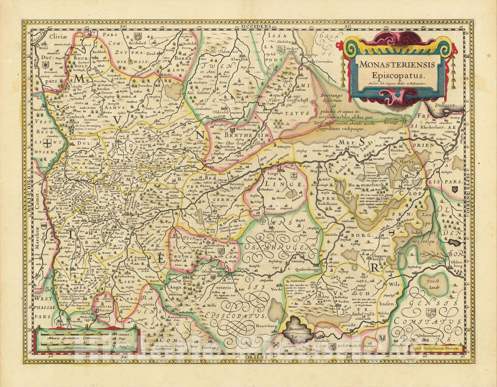 Historic Map : Monasteriensis Episcopatus, 1640, Willem Janszoon Blaeu, Vintage Wall Art