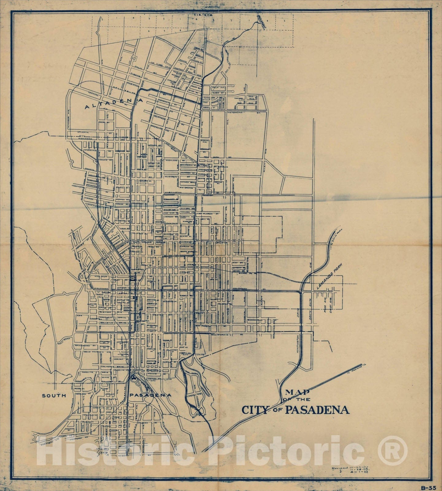 Historic Map : Map of the City of Pasadena, 1922, , Vintage Wall Art