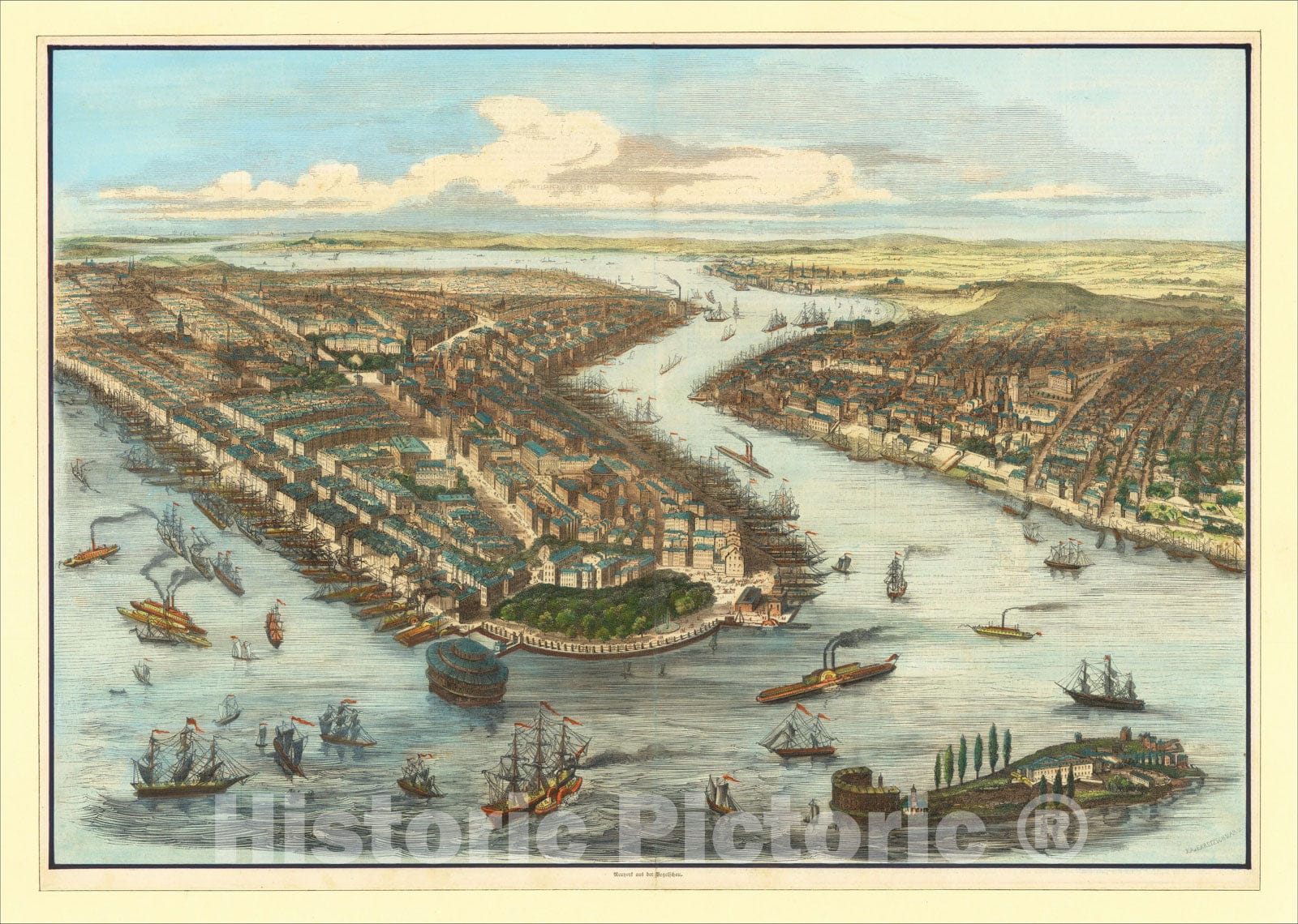 Historic Map : [New York Harbor] Neuport aus der Vogelshau, c1870, Anonymous, Vintage Wall Art
