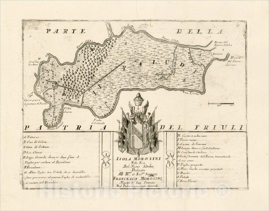 Historic Map : Isola Morosini Nell Foci Del Fiume Sdoba, Dedicato All: Illsmo: et Eccmo: Signore Franceso Morosini, c1690, Vincenzo Maria Coronelli, Vintage Wall Art