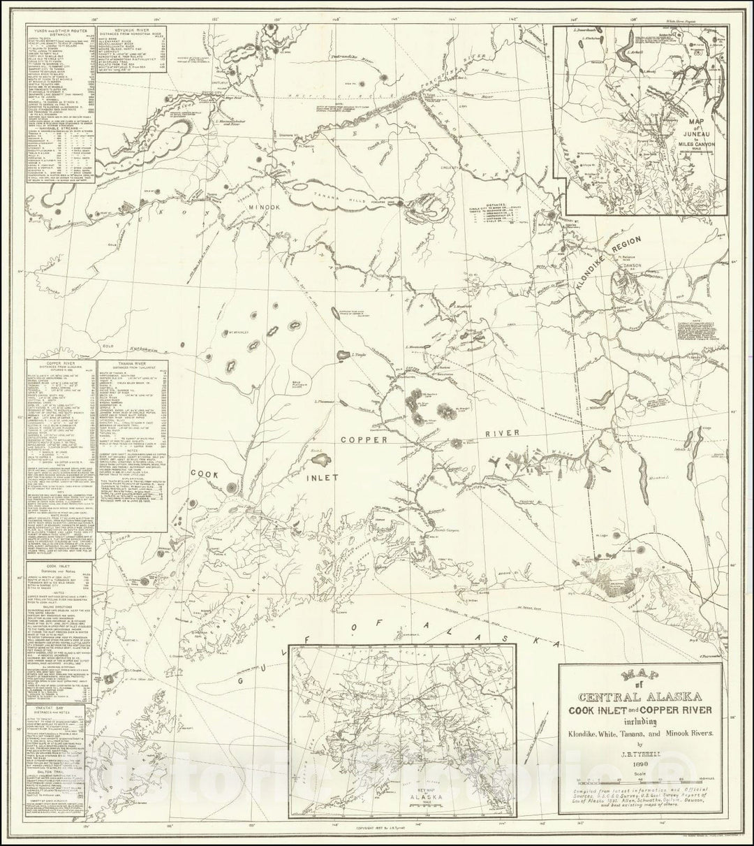 Historic Map : Map of Central Alaska Cook Inlet and Copper River including Klondike, White, Tanana and Minook Rivers, 1898, Joseph Burr Tyrrell, Vintage Wall Art