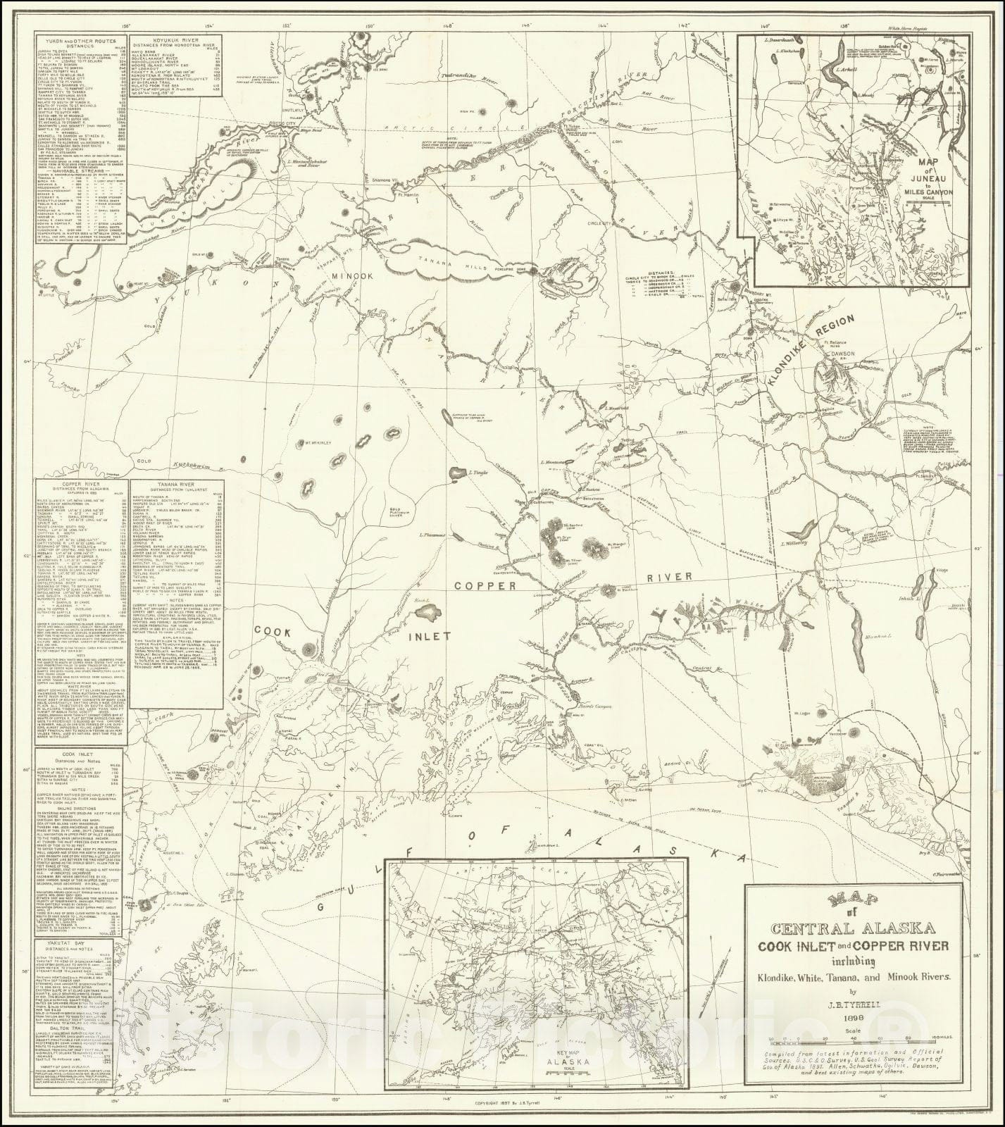 Historic Map : Map of Central Alaska Cook Inlet and Copper River including Klondike, White, Tanana and Minook Rivers, 1898, Joseph Burr Tyrrell, Vintage Wall Art