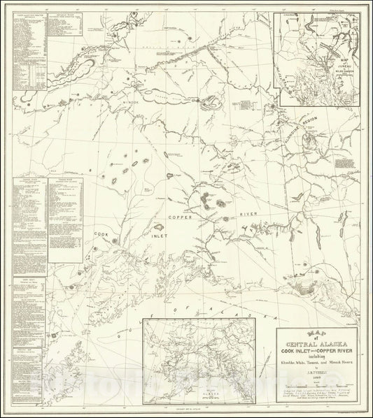 Historic Map : Map of Central Alaska Cook Inlet and Copper River including Klondike, White, Tanana and Minook Rivers, 1898, Joseph Burr Tyrrell, Vintage Wall Art