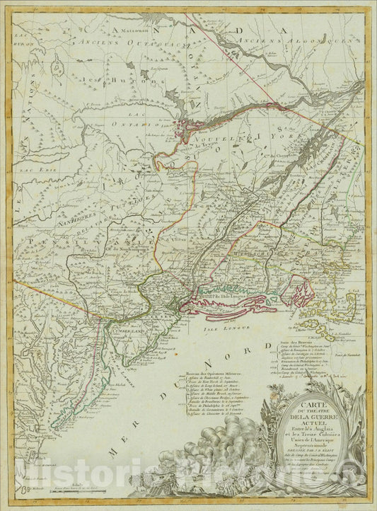 Historic Map : Carte du Theatre de la Guerre actuel entre les Anglais et les Trieze Colonies, 1781, J.B. Eliot, Vintage Wall Art