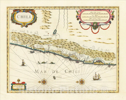 Historic Map : Chili, c1640, Henricus Hondius, Vintage Wall Art