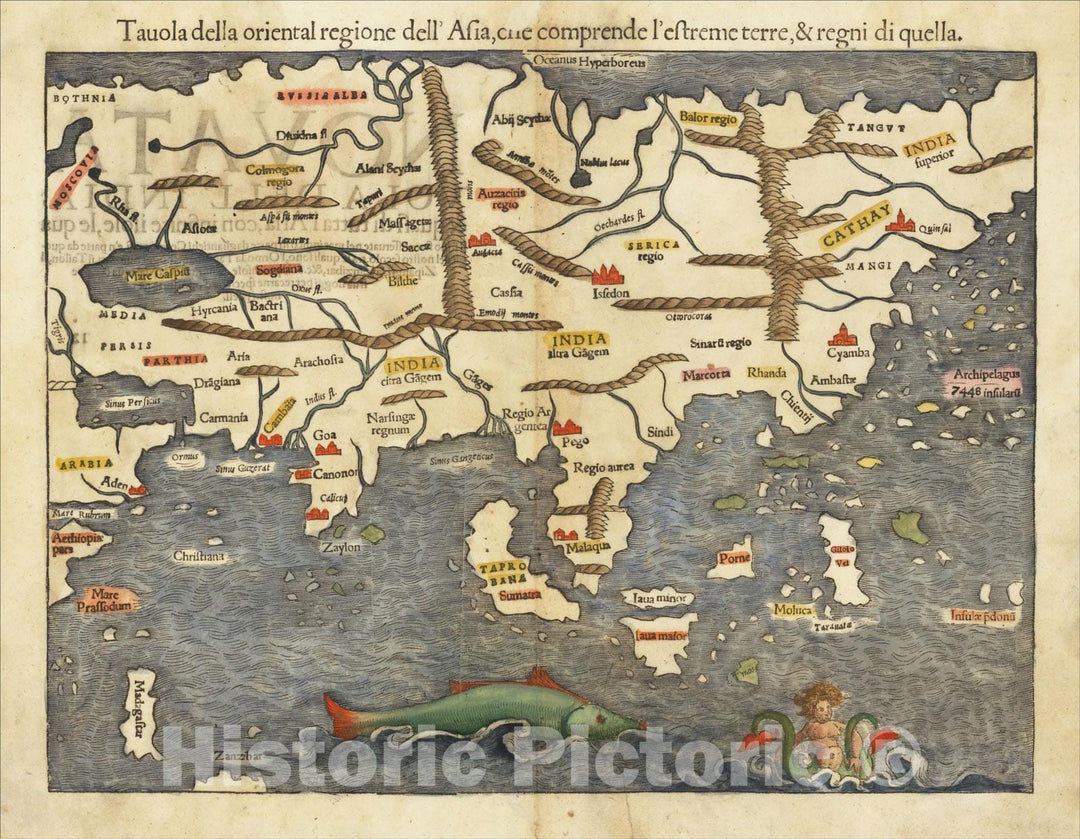 Historic Map : Tavola della oriental region dell' Asia, che comprende l'estreme terre, & regni di quella (1st Printed Map of Asia), 1550, Sebastian M?nster, Vintage Wall Art