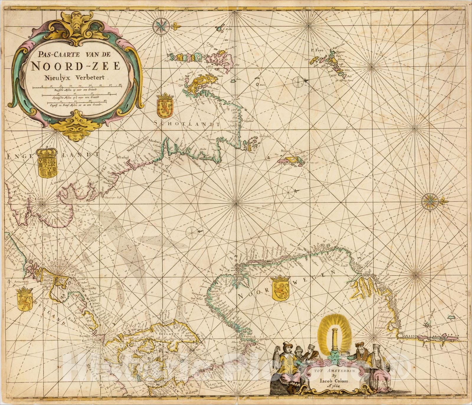 Historic Map : Pas-Caarte van Noord-Zee Nieulyx Verbetert, 1668, 1668, , Vintage Wall Art