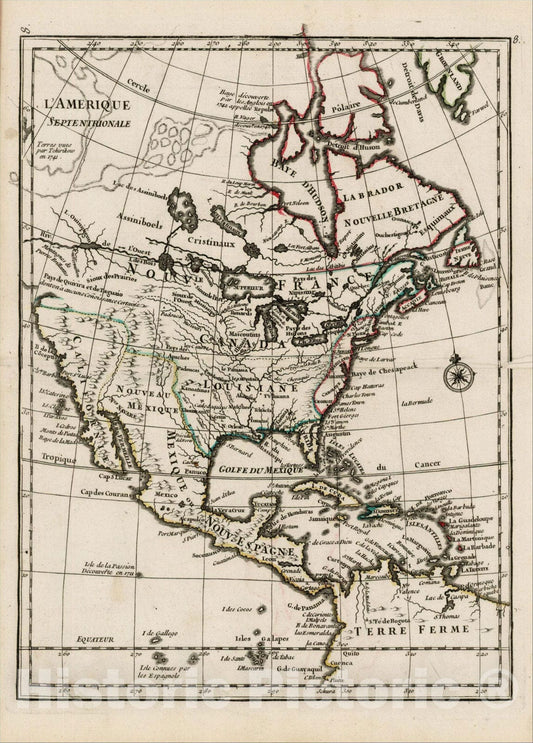 Historic Map : L'Amerique Septentrionale, 1748, Georges Louis Le Rouge, Vintage Wall Art