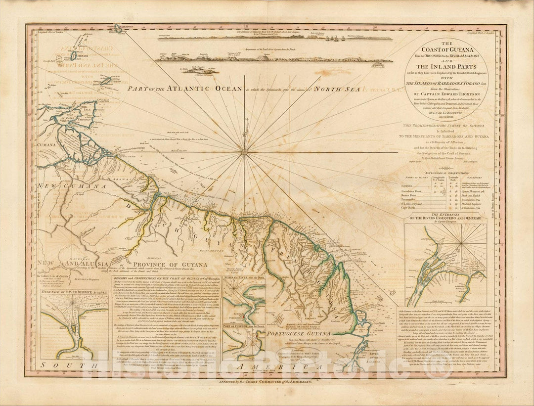 Historic Map : The Coast of Guyana From the Oroonoko to the River of Amazons and The Inland Parts, 1783, William Faden, Vintage Wall Art