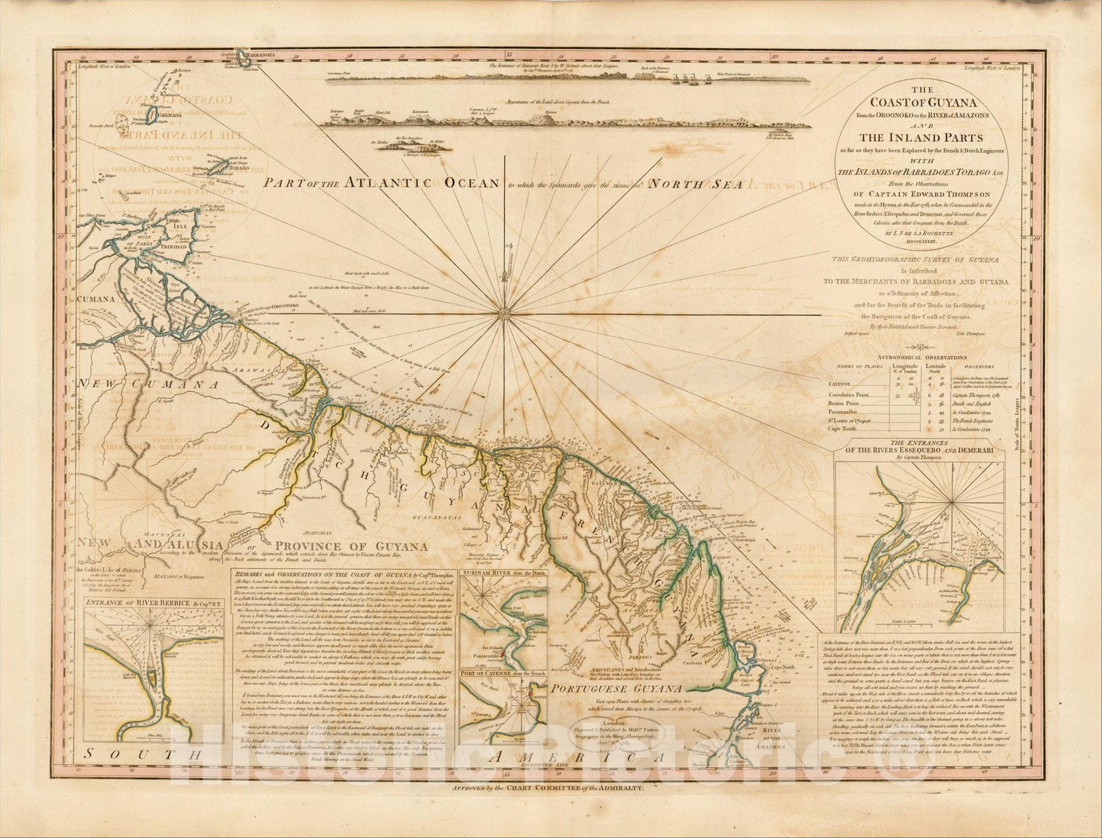 Historic Map : The Coast of Guyana From the Oroonoko to the River of Amazons and The Inland Parts, 1783, William Faden, Vintage Wall Art