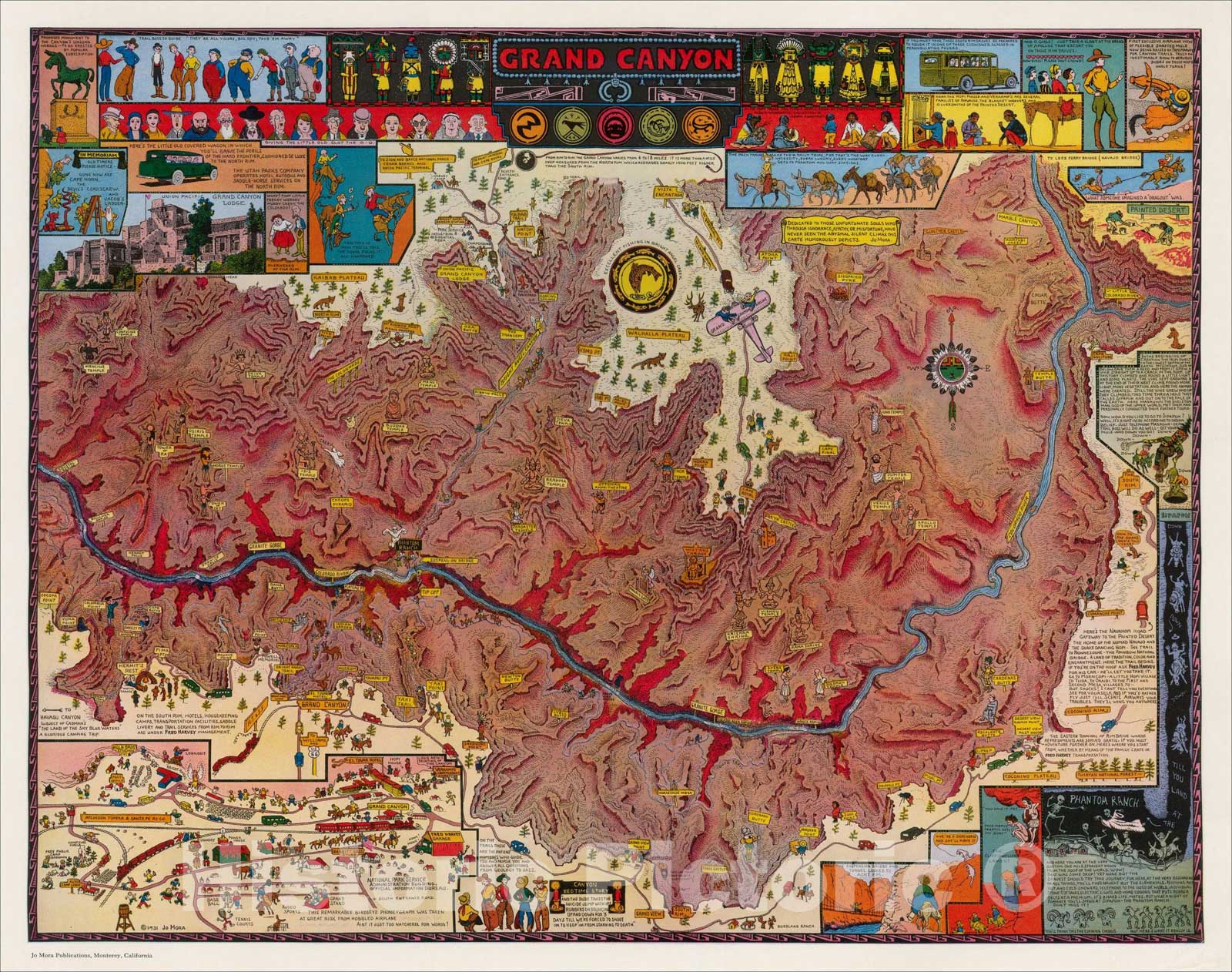 Historic Map : Grand Canyon, 1931, Jo Mora, Vintage Wall Art