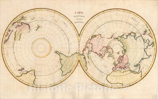 Historic Map : (World) Carte Magnetique des deux Hemispheres, 1780, , Vintage Wall Art