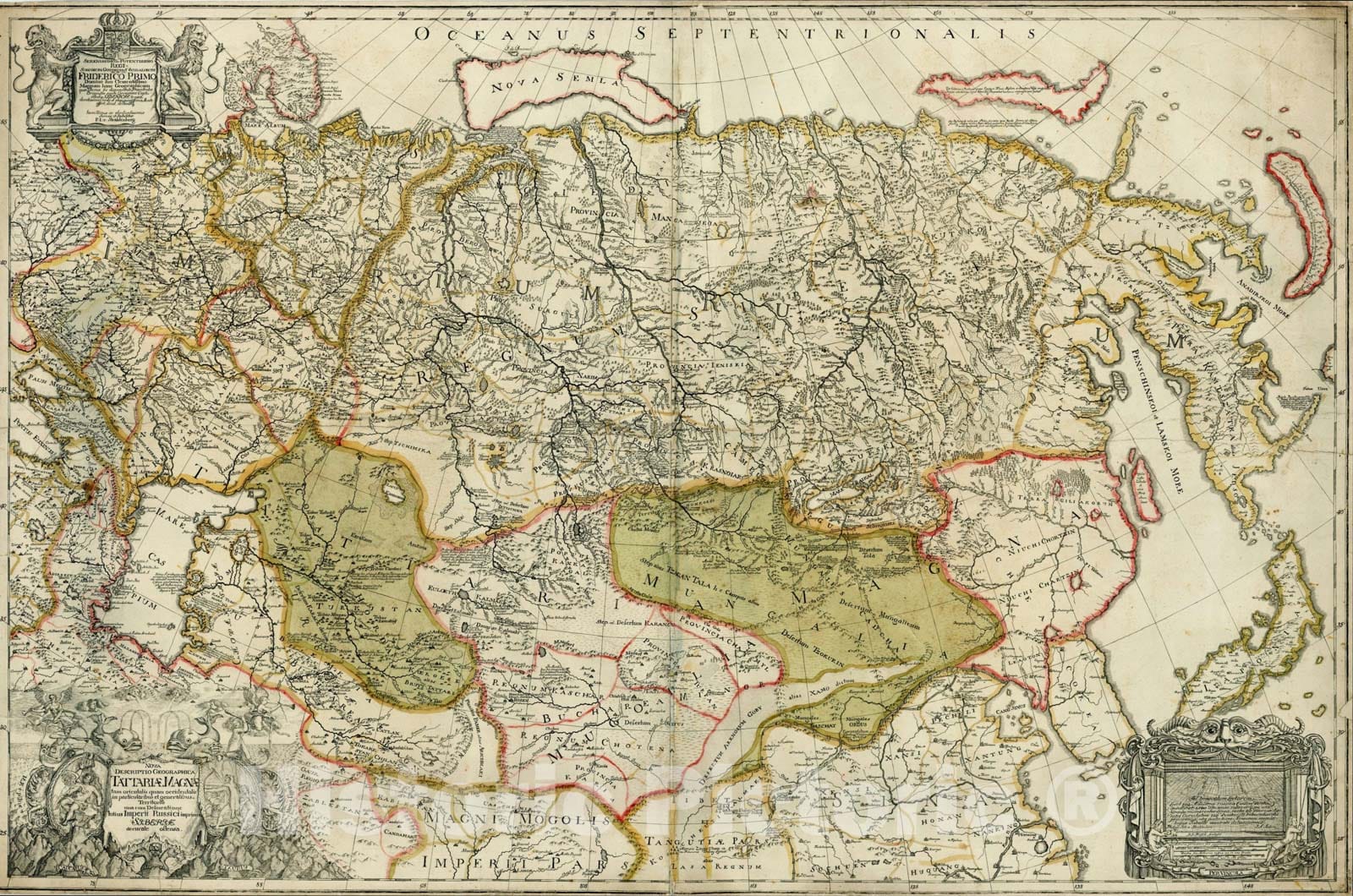 Historic Map : Nova Descriptio Geographica Tattariae Magnae tam orientalis, 1730, Philipp Johann Strahlenberg, v1, Vintage Wall Art