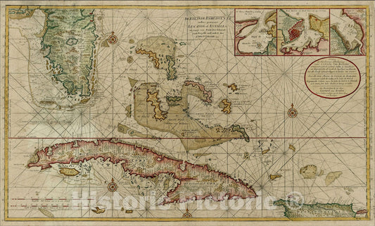 Historic Map : Nieuwe en Naeukeurige Afteekening vant Canaal van Bahama vertoonde, 1728, Gerard Van Keulen, Vintage Wall Art