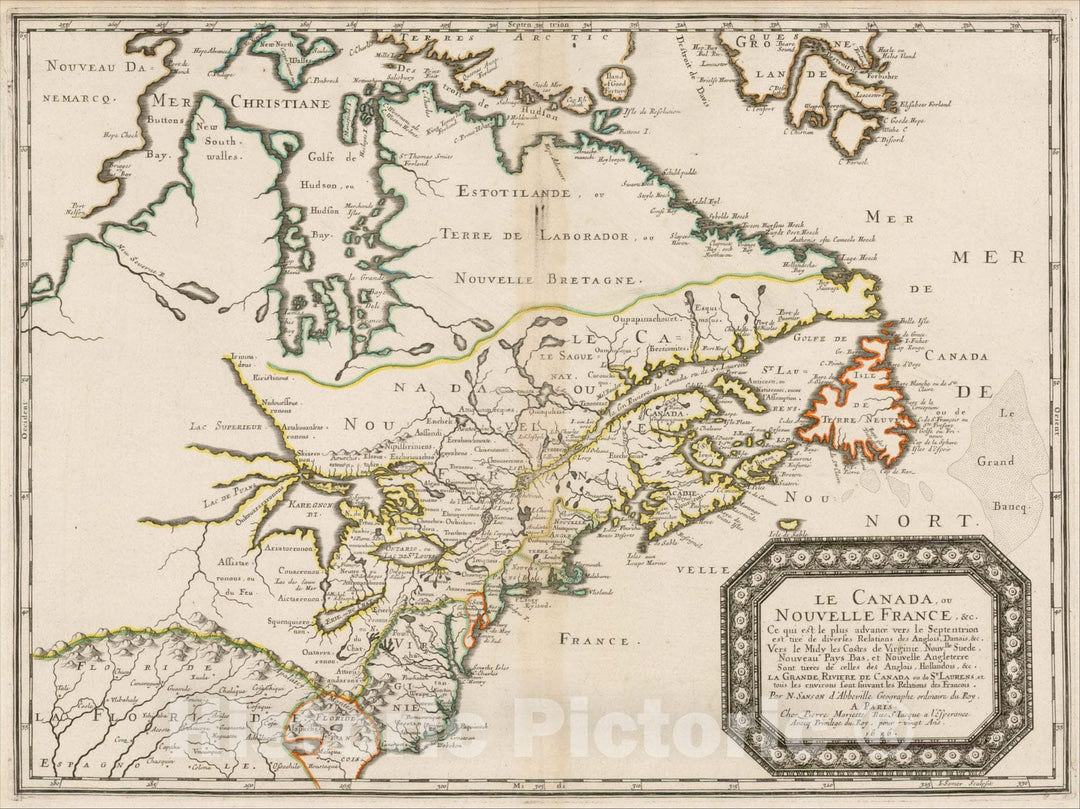 Historic Map : Le Canada ou Nouvelle France &c. Ce qui set les plus advance vers le Septenrion est tier de dives Relations des Anglois, Danois &c., 1656, , Vintage Wall Art