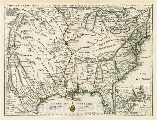 Historic Map : Carte De La Louisiane Et Du Cours Du Mississipi Avec Les Colonies Anglaises, 1782, , Vintage Wall Art