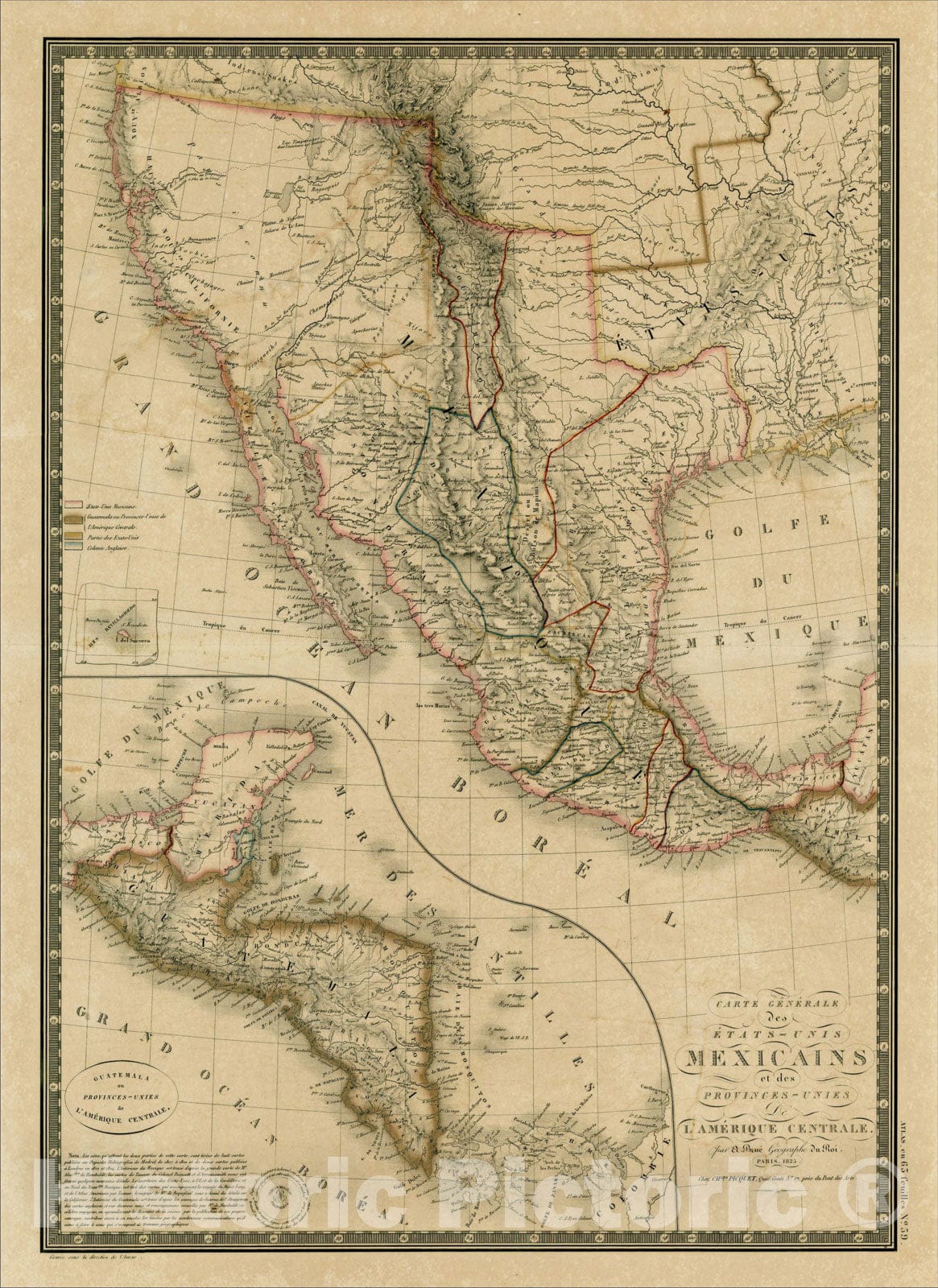 Historic Map : Carte Generale des Etats-Unis Mexicains et des Provinces-Unies De L'Amerique Centrale?1825, 1825, Adrien-Hubert Bru? Vintage Wall Art