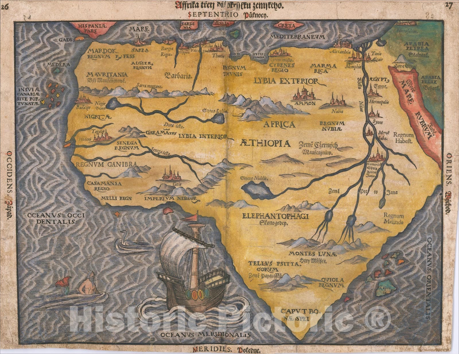 Historic Map : Affrica treti die otrsietu zemsteho, Heinrich Bunting, Vintage Wall Art
