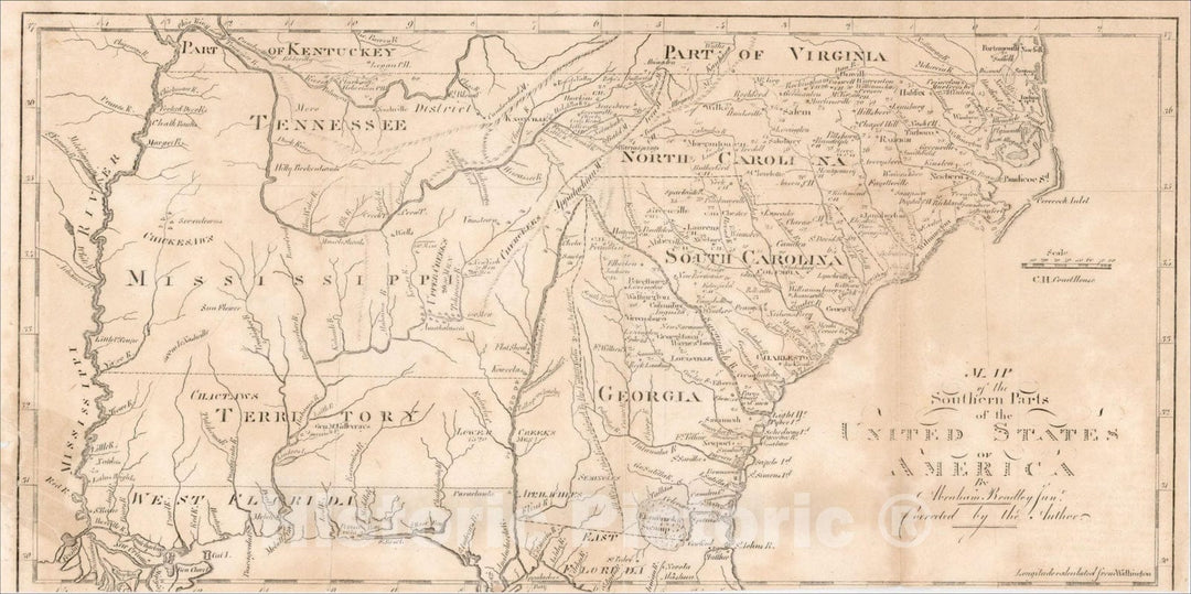 Historic Map : Map of the Southern Parts of the United States of America By Abraham Bradley Junr., 1804, Jedidiah Morse, Vintage Wall Art