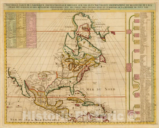 Historic Map : Nouvelle Carte De L'Amerique Septentrionale Dressee Sur Les Plus Nouvelles Observations, 1710, Henri Chatelain, Vintage Wall Art