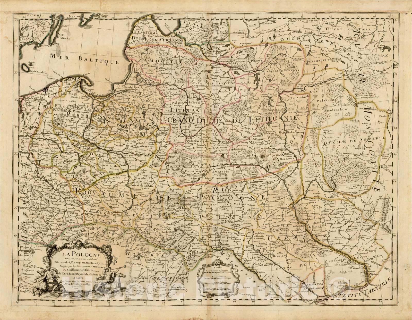 Historic Map : La Pologne Dressee sur ce qu'en ont donne Starovolsk, Beauplan, Hartnoch, 1702, 1702, Guillaume De L'Isle, Vintage Wall Art
