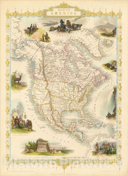 Historic Map : North America, 1851, John Tallis, v2, Vintage Wall Art