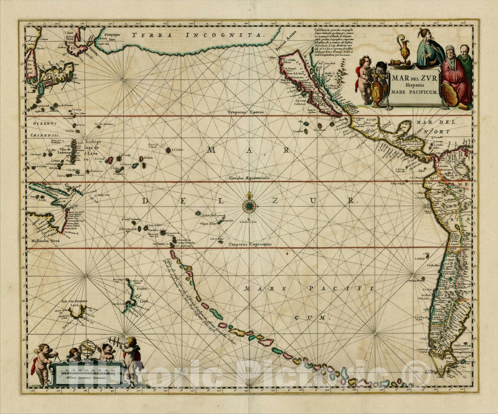 Historic Map : Mar Del Zur Hispanis Mare Pacificum, c1685, , Vintage Wall Art