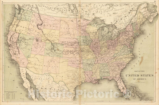 Historic Map : Map of the United States of America, 1873, J. David Williams, Vintage Wall Art