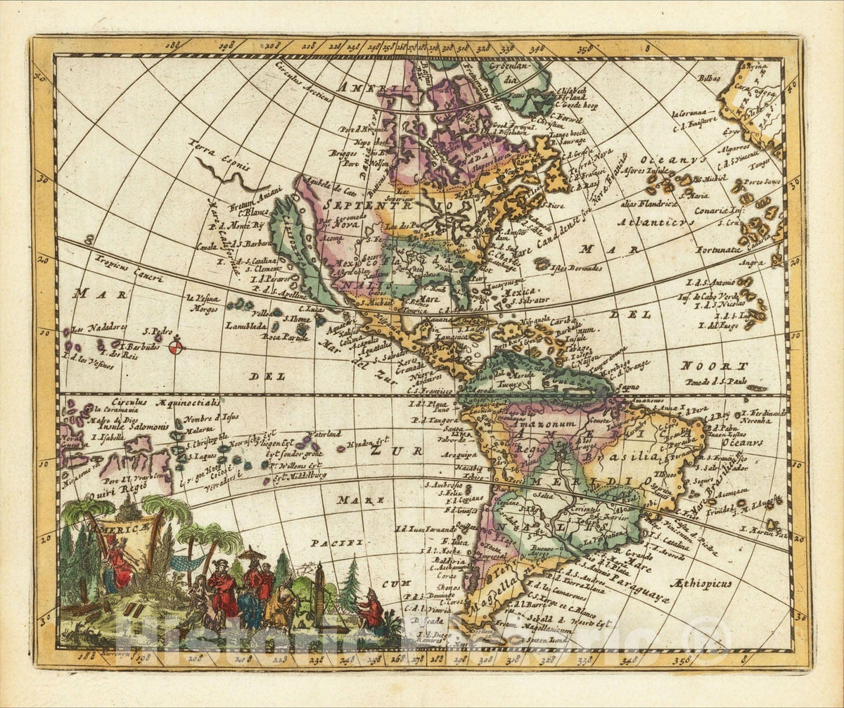 Historic Map : Americae, c1692, Jacques Peeters, v1, Vintage Wall Art